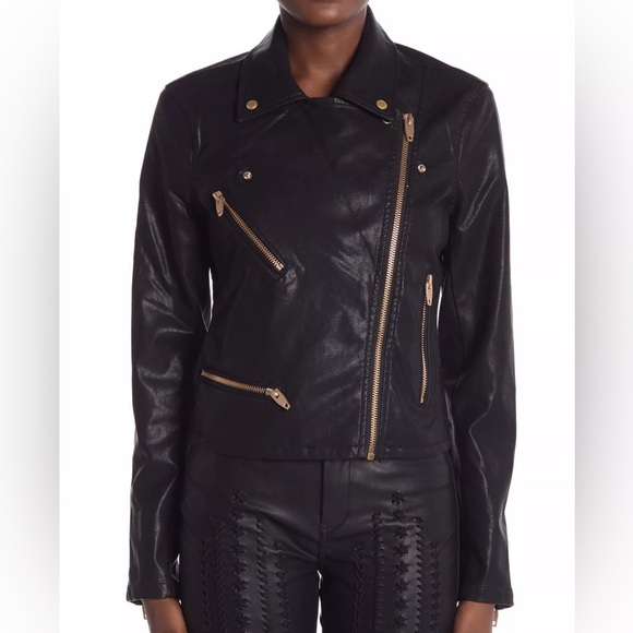 New Blank NYC Vegan Moto‎ Biker Black Jacket Rose gold Hardware Size XS - Picture 1 of 10